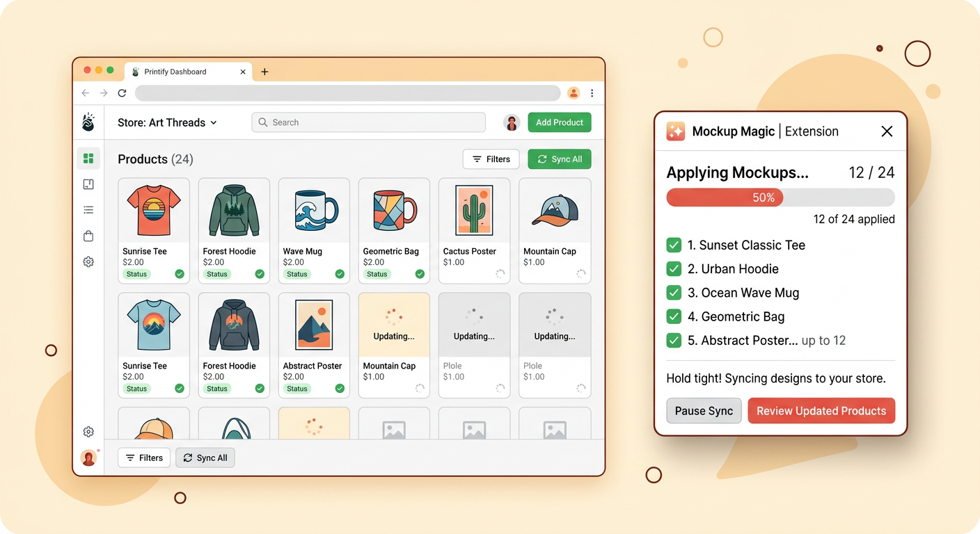 Batchify Mockup Fixer extension interface running on Printify
